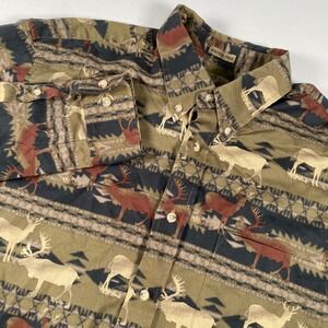 Natural Issue Deer Print Button Up Wrinkle Free Casual Shirt L‎